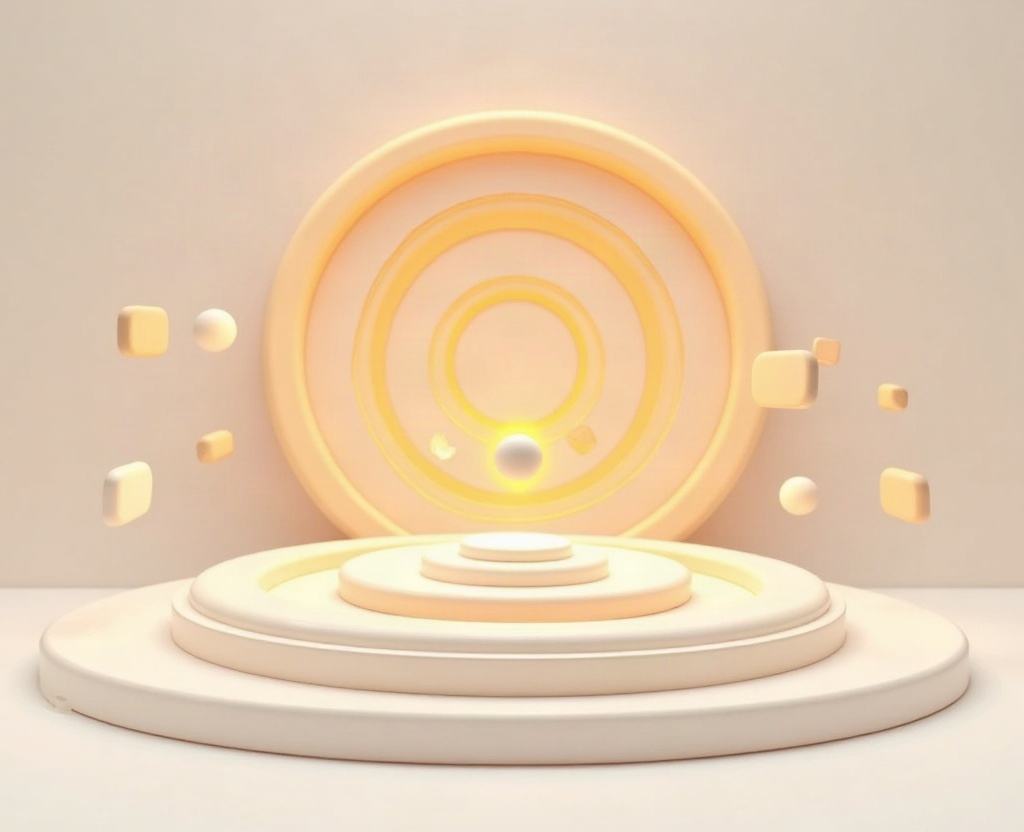 App tiles floating around a target of concentric orange rings